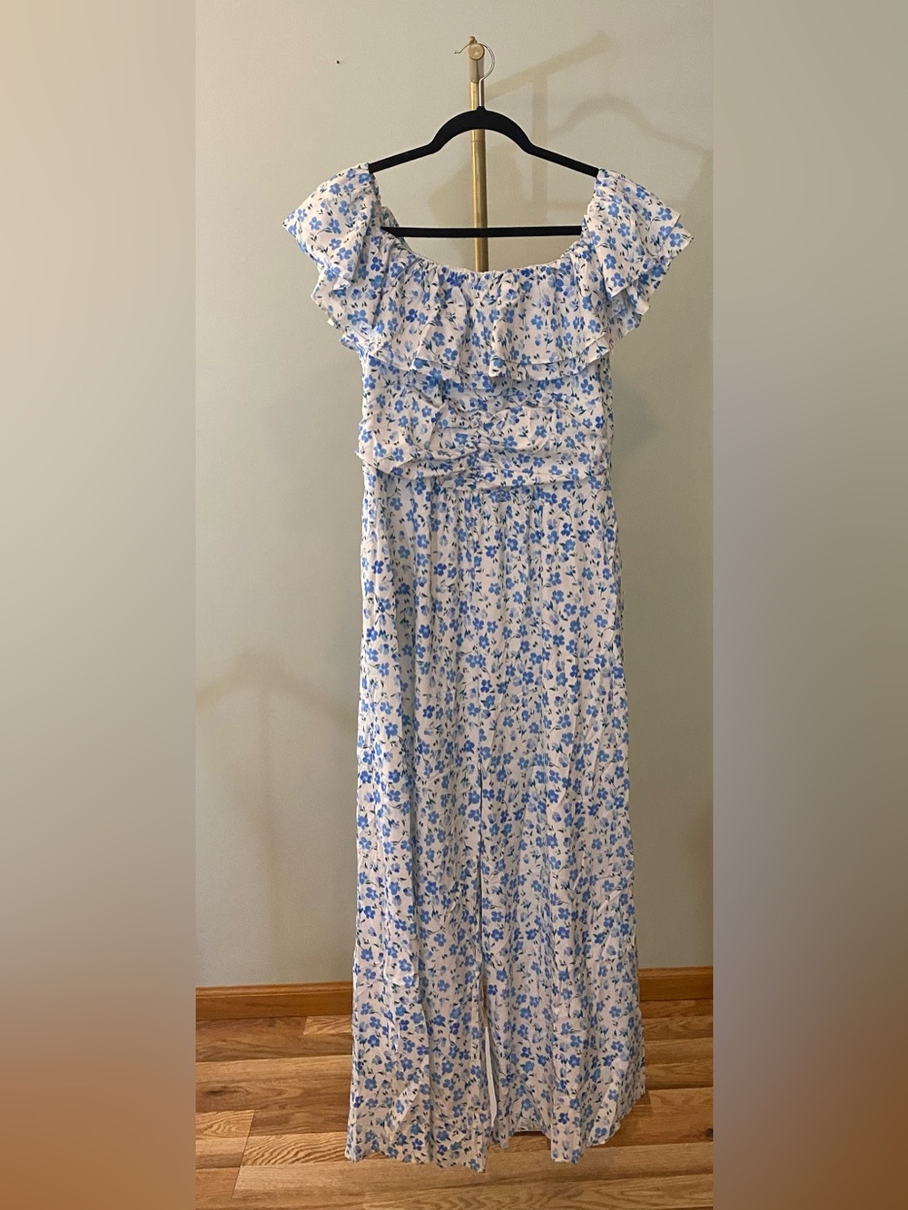 Gardenwed Women's Floral Wide Leg Jumpsuit White & Blue